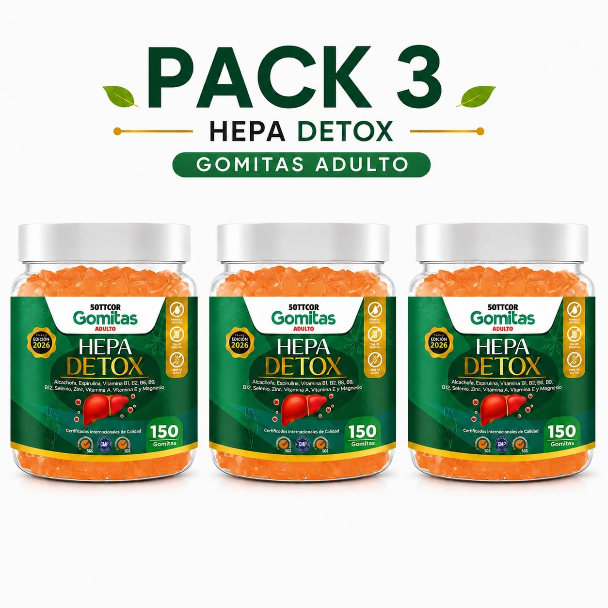 PACK 3 GOMITAS HEPA DETOX PARA ADULTOS 450 GOMITAS SOTTCOR LABS - 1