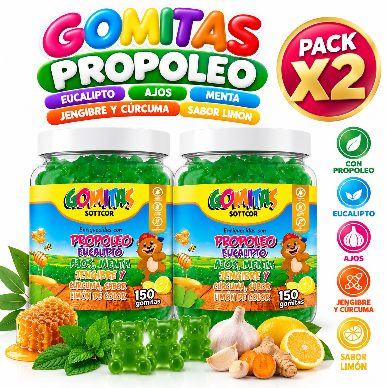 PACK 2 GOMITAS PROPÓLEO NIÑOS 300 GOMITAS SOTTCOR LABS - 1