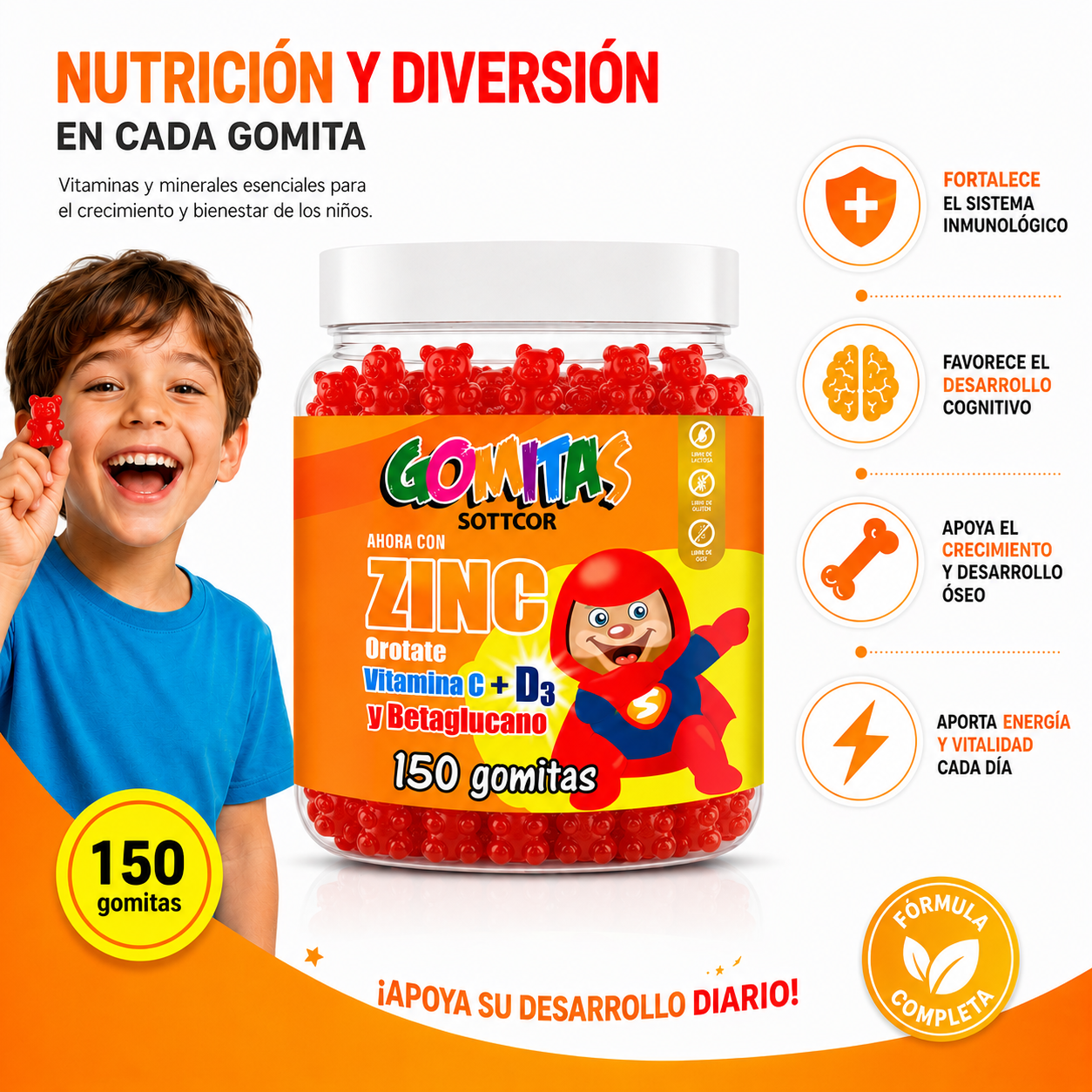 PACK 3 GOMITAS ZINC OROTATE NIÑOS 450 GOMITAS SOTTCOR LABS - 2