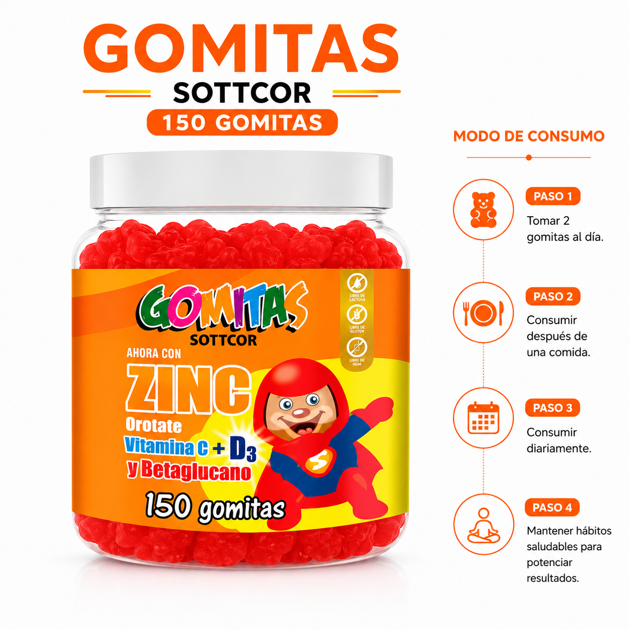 PACK 3 GOMITAS ZINC OROTATE NIÑOS 450 GOMITAS SOTTCOR LABS - 3