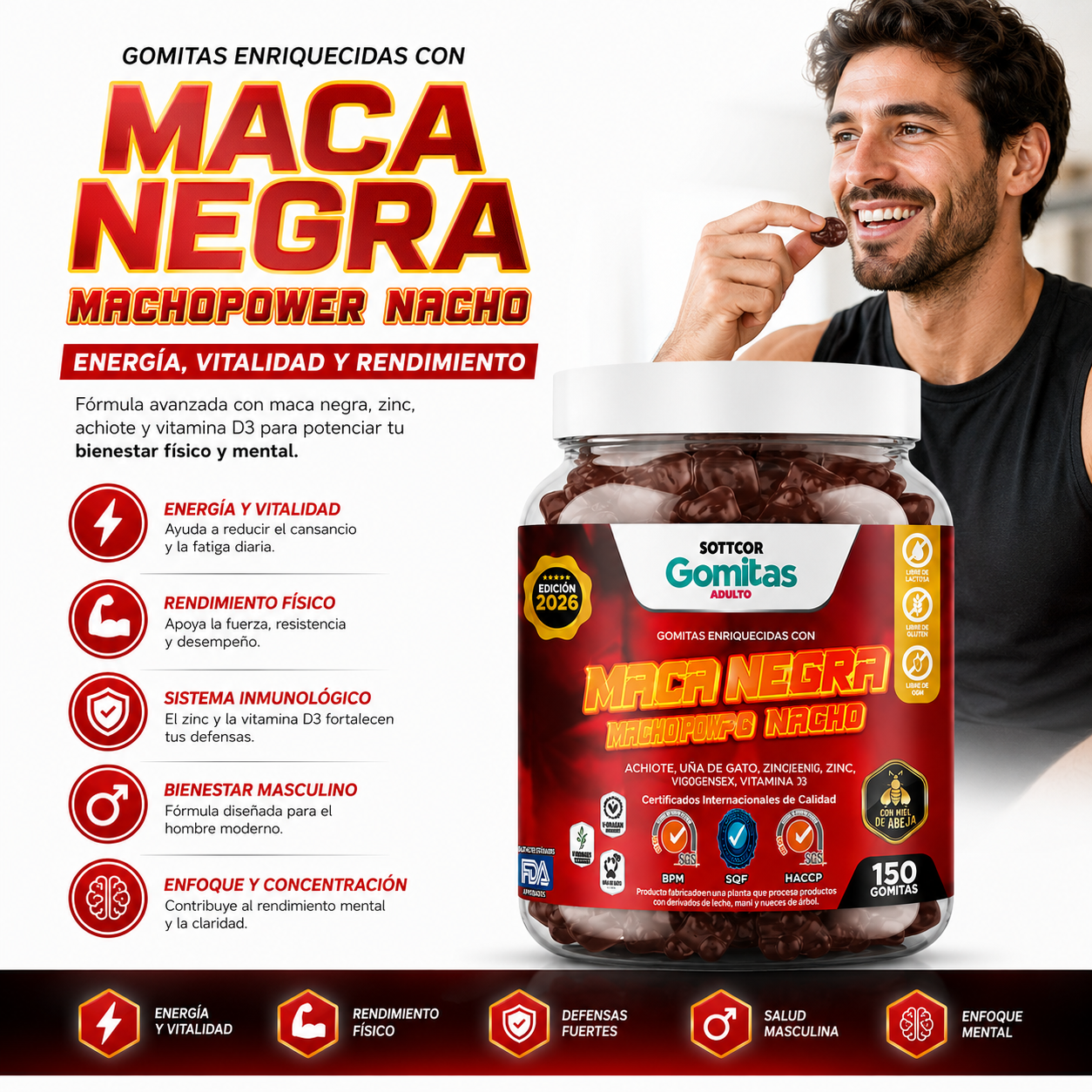 GOMITAS MACA NEGRA PARA ADULTOS 150 GOMITAS SOTTCOR LABS - 2