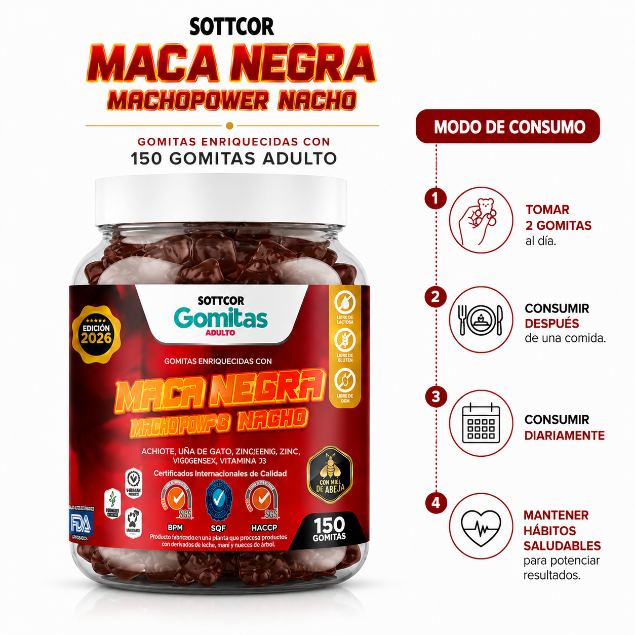 GOMITAS MACA NEGRA PARA ADULTOS 150 GOMITAS SOTTCOR LABS - 3