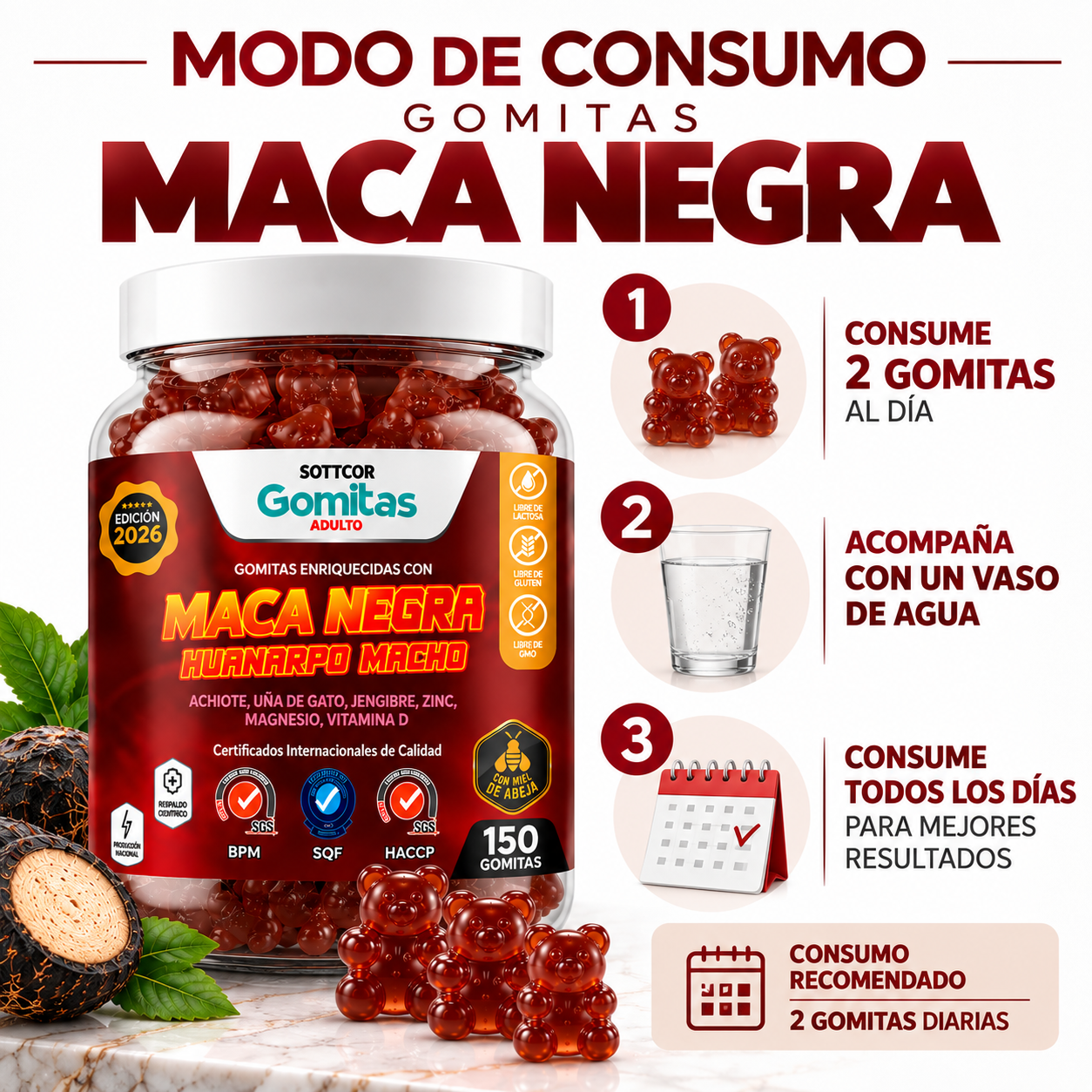 GOMITAS MACA NEGRA PARA ADULTOS 150 GOMITAS SOTTCOR LABS - 4