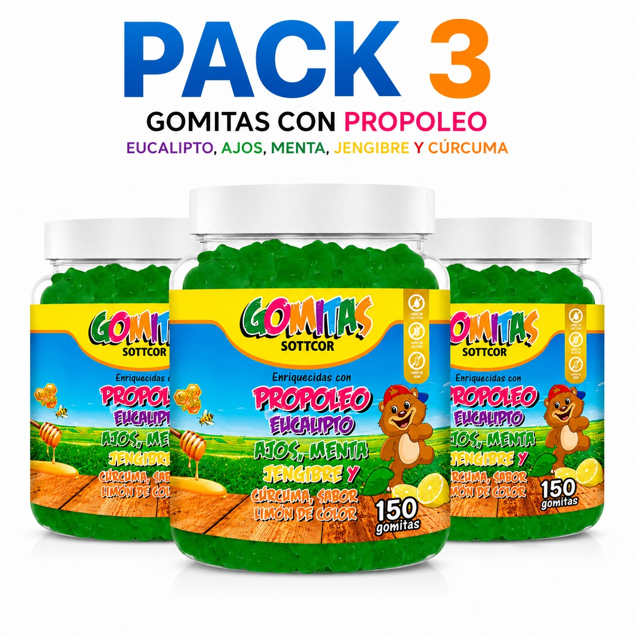 PACK 3 GOMITAS PROPÓLEO NIÑOS 450 GOMITAS SOTTCOR LABS - 1