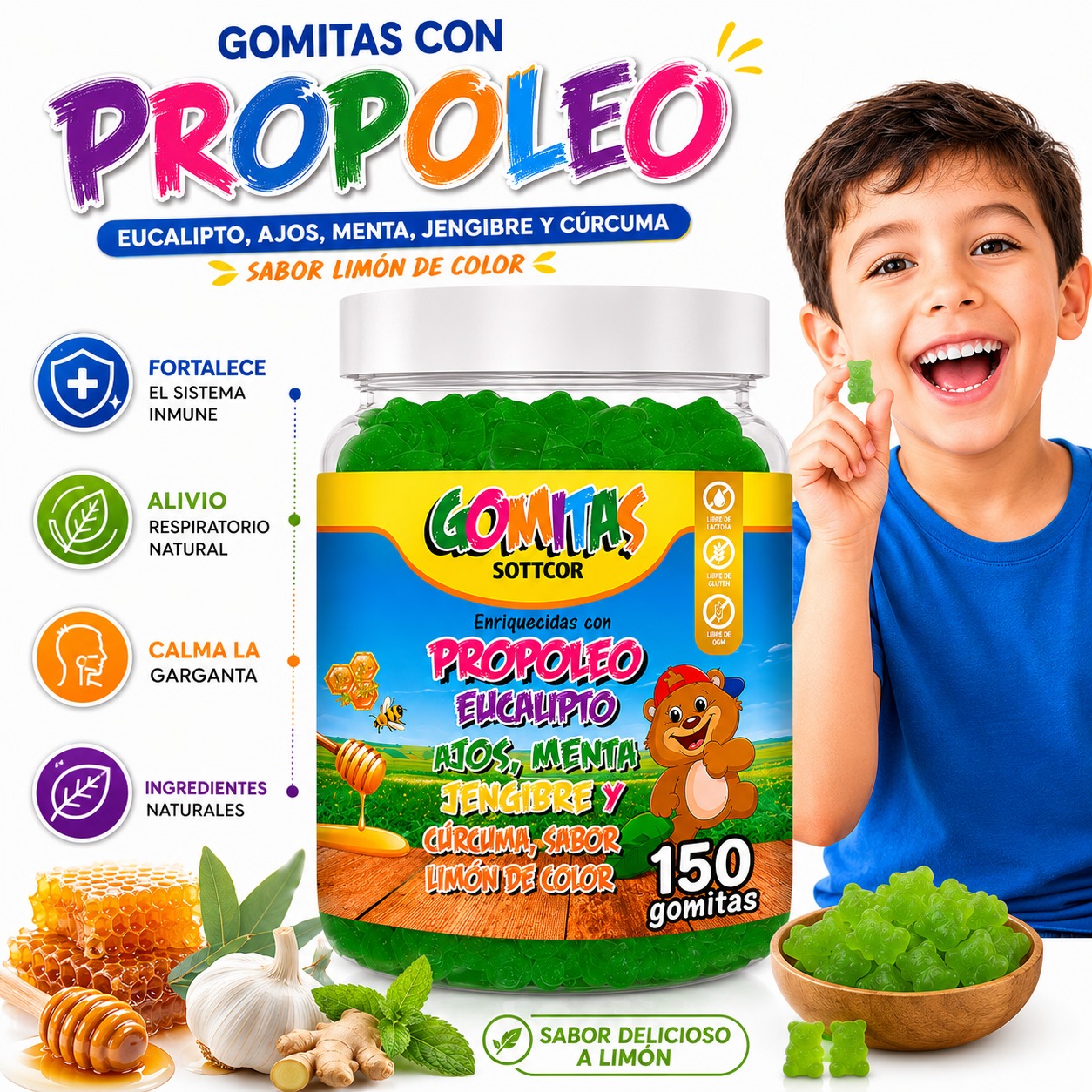 PACK 3 GOMITAS PROPÓLEO NIÑOS 450 GOMITAS SOTTCOR LABS - 2