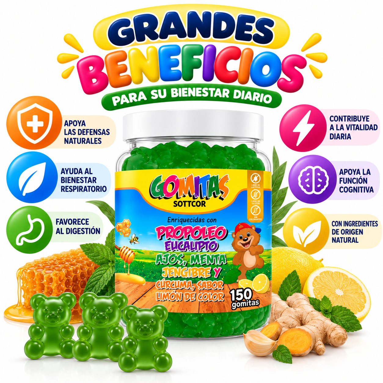 PACK 3 GOMITAS PROPÓLEO NIÑOS 450 GOMITAS SOTTCOR LABS - 3