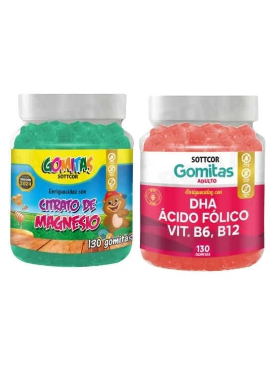 PACK 2 GOMITAS CITRATO DE MAGNESIO NIÑOS + DHA ACIDO FOLICO 260 UND - 1
