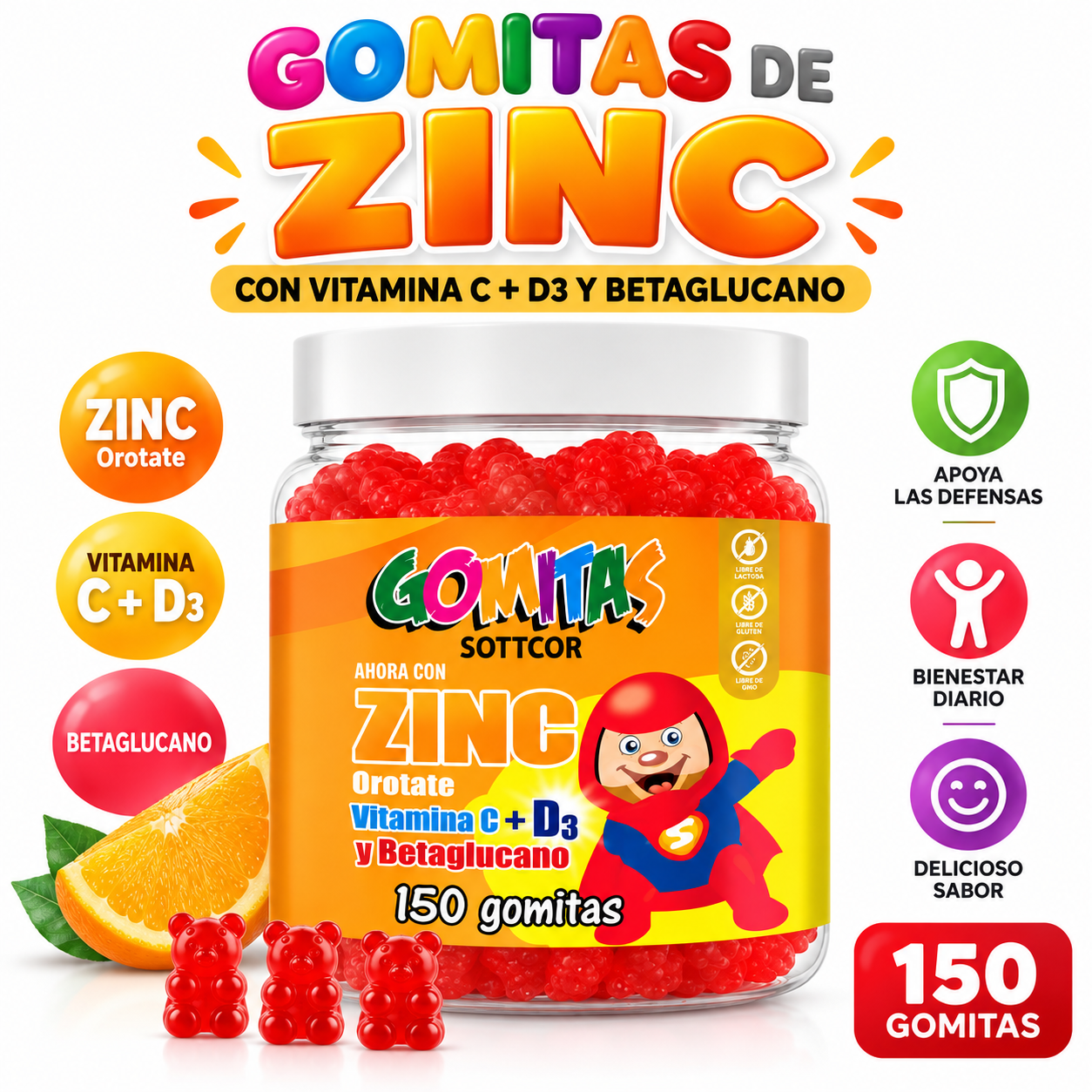 GOMITAS ZINC OROTATE NIÑOS 150 GOMITAS SOTTCOR LABS - 1