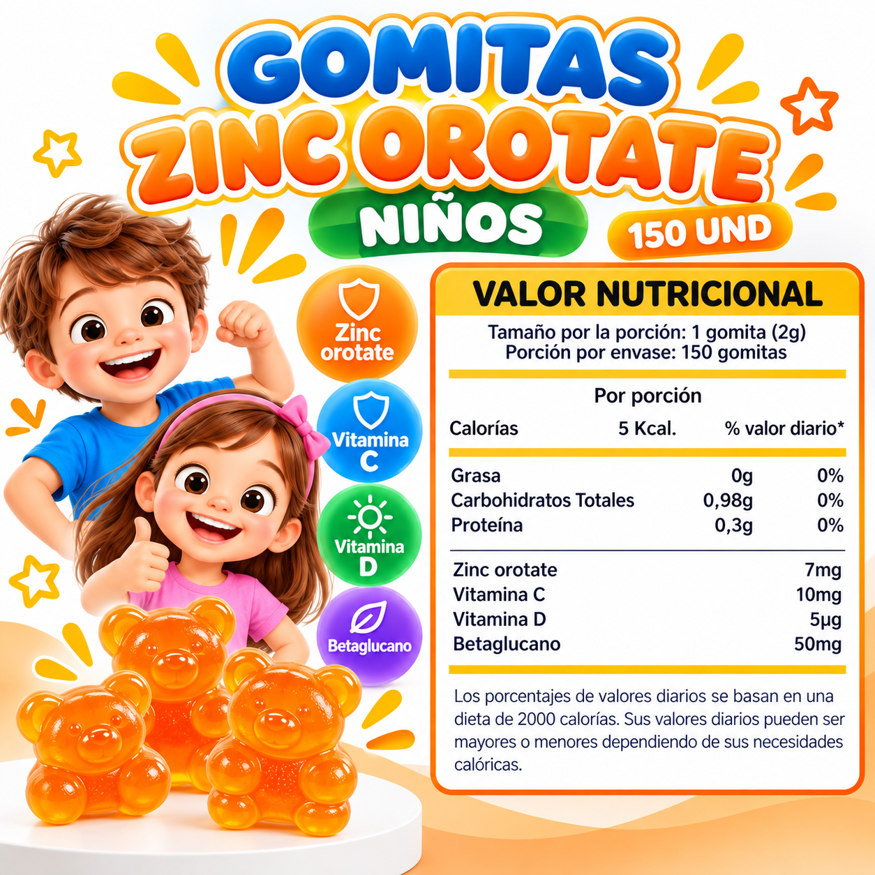 GOMITAS ZINC OROTATE NIÑOS 150 GOMITAS SOTTCOR LABS - 2