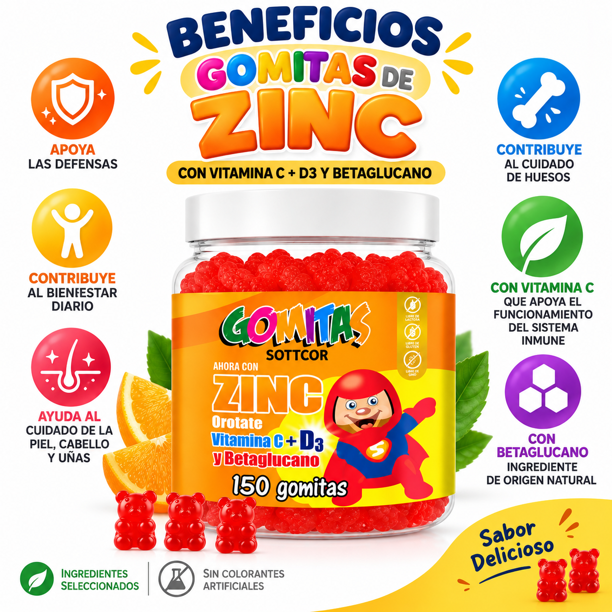 GOMITAS ZINC OROTATE NIÑOS 150 GOMITAS SOTTCOR LABS - 3