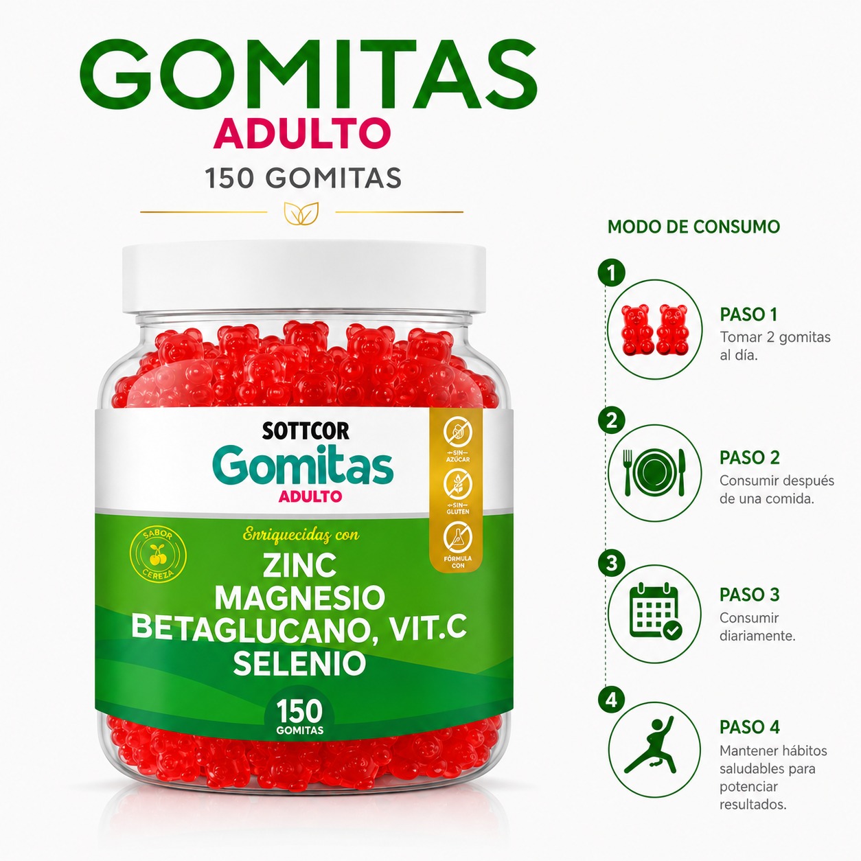 PACK 3 GOMITAS ZINC PARA ADULTOS 450 GOMITAS SOTTCOR LABS - 3