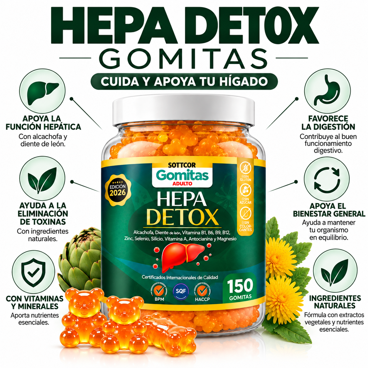GOMITAS HEPA DETOX PARA ADULTOS 150 GOMITAS SOTTCOR LABS - 3