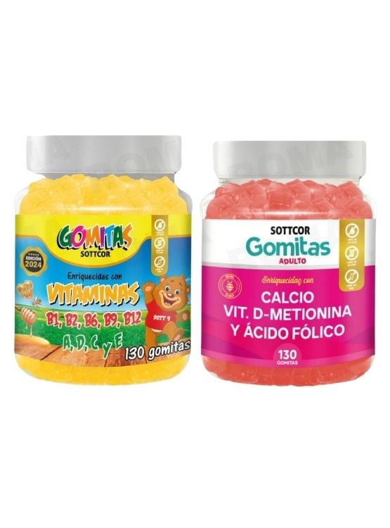 PACK 2 GOMITAS VITAMINAS PARA NIÑOS + CALCIO ADULTOS 130 UND - 1