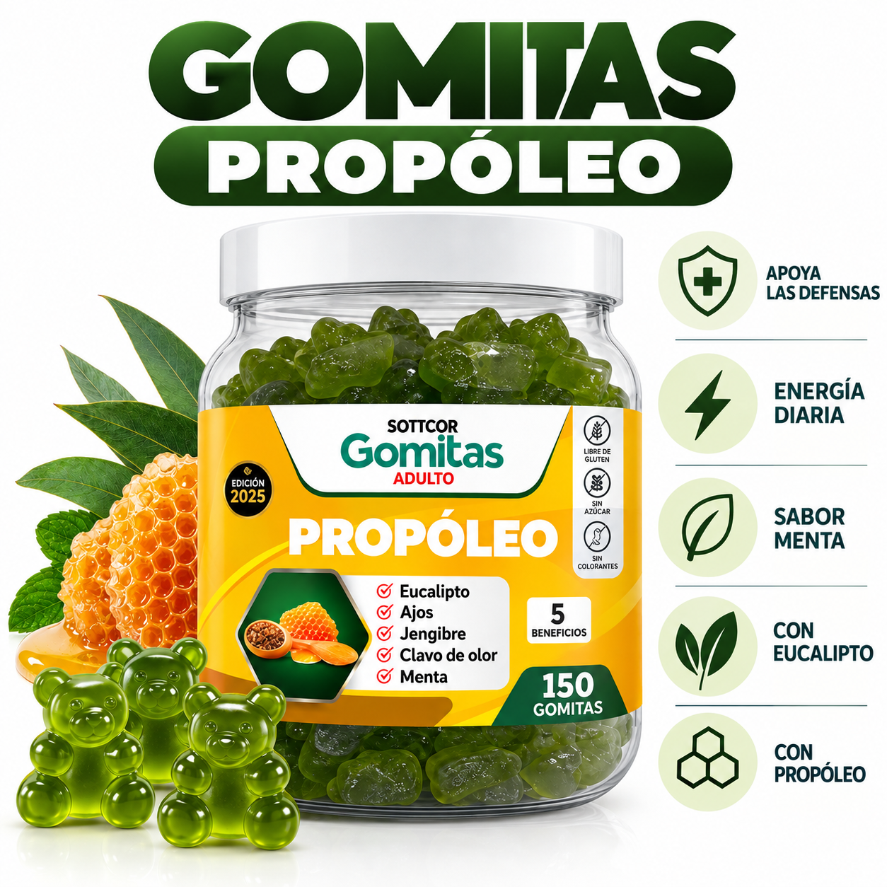 GOMITAS PROPÓLEO PARA ADULTOS 150 GOMITAS SOTTCOR LABS - 1