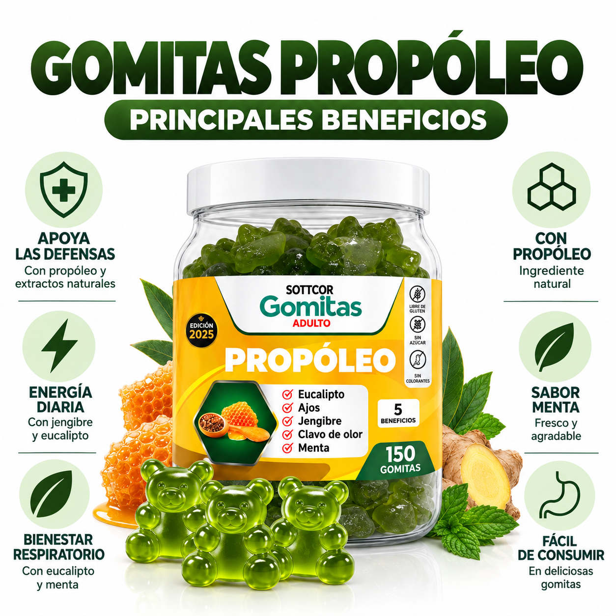 GOMITAS PROPÓLEO PARA ADULTOS 150 GOMITAS SOTTCOR LABS - 3