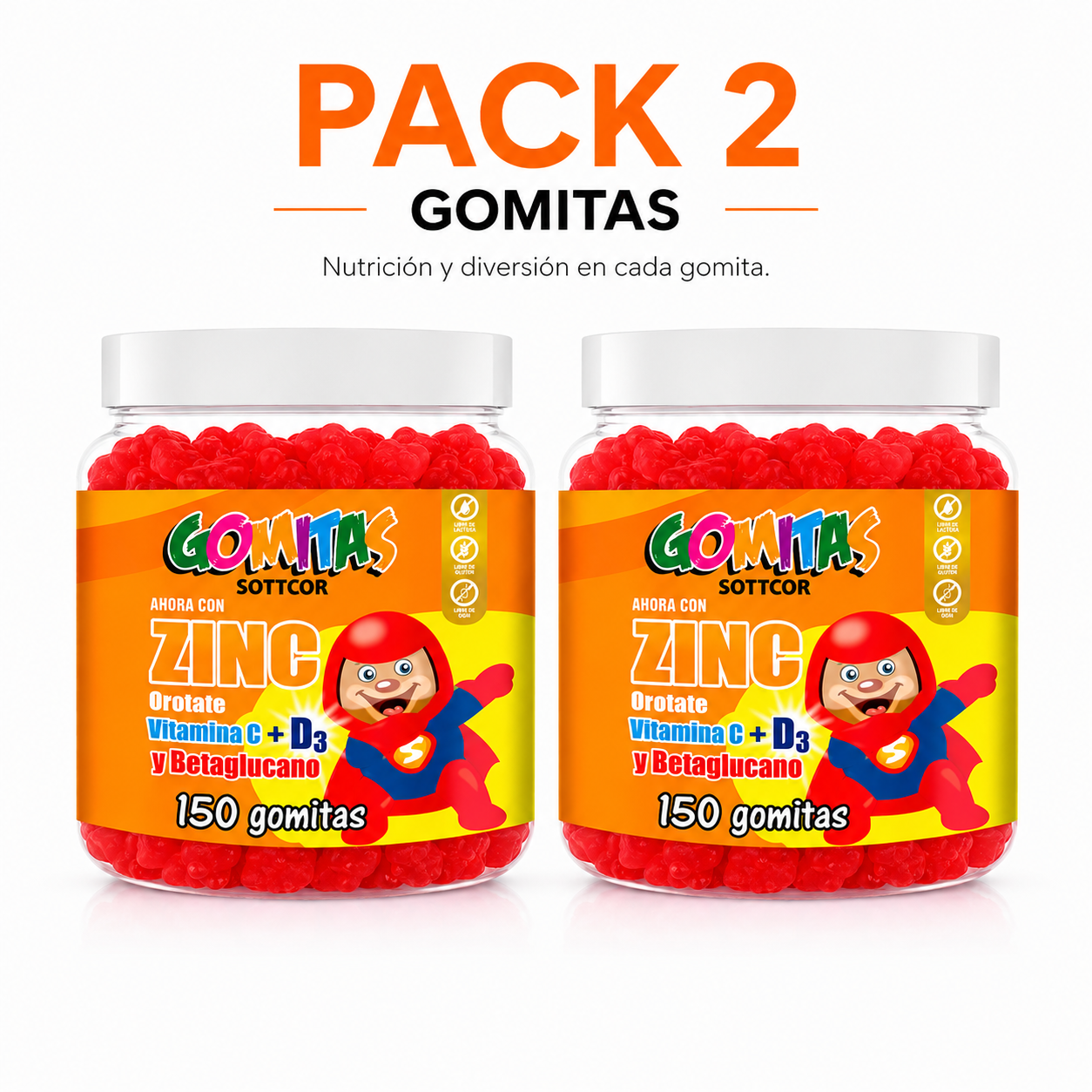 PACK 2 GOMITAS ZINC OROTATE NIÑOS 300 GOMITAS SOTTCOR LABS - 1