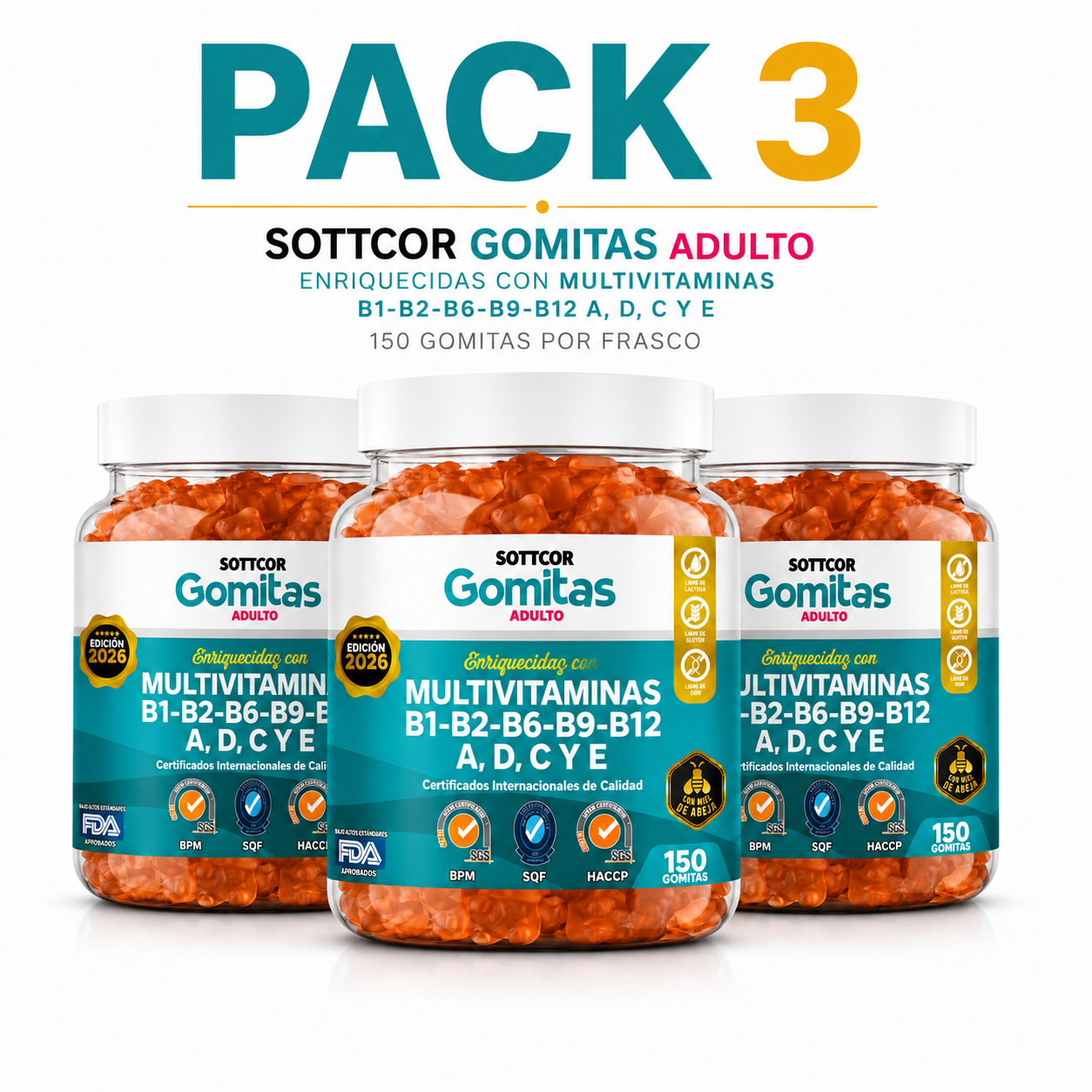 PACK 3 GOMITAS MULTIVITAMINAS 450 GOMITAS SOTTCOR LABS - 1