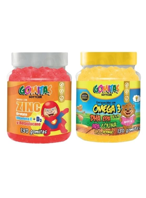 PACK 2 GOMITAS ZINC OROTATE NIÑOS 130UND + GOMITAS OMEGA 3 NIÑOS 130UND - 1