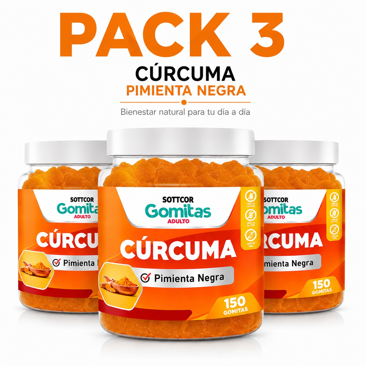 PACK 3 GOMITAS CÚRCUMA PARA ADULTOS 450 GOMITAS SOTTCOR LABS - 1