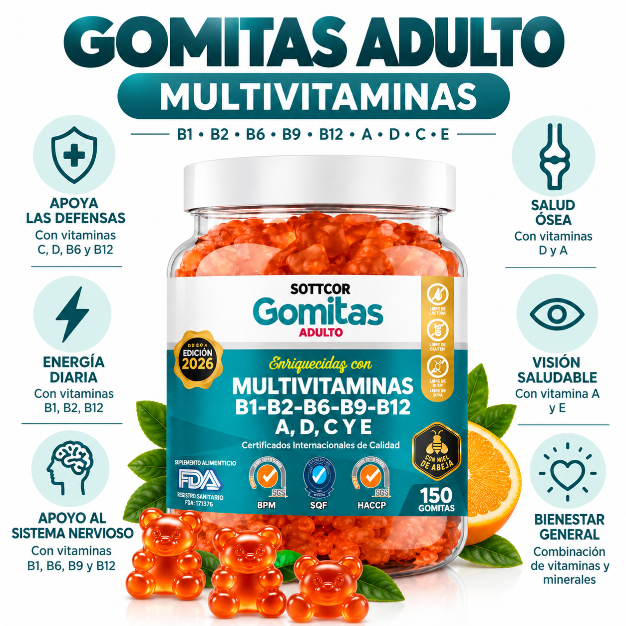 PACK 2 GOMITAS MULTIVITAMINAS 300 GOMITAS SOTTCOR LABS - 3