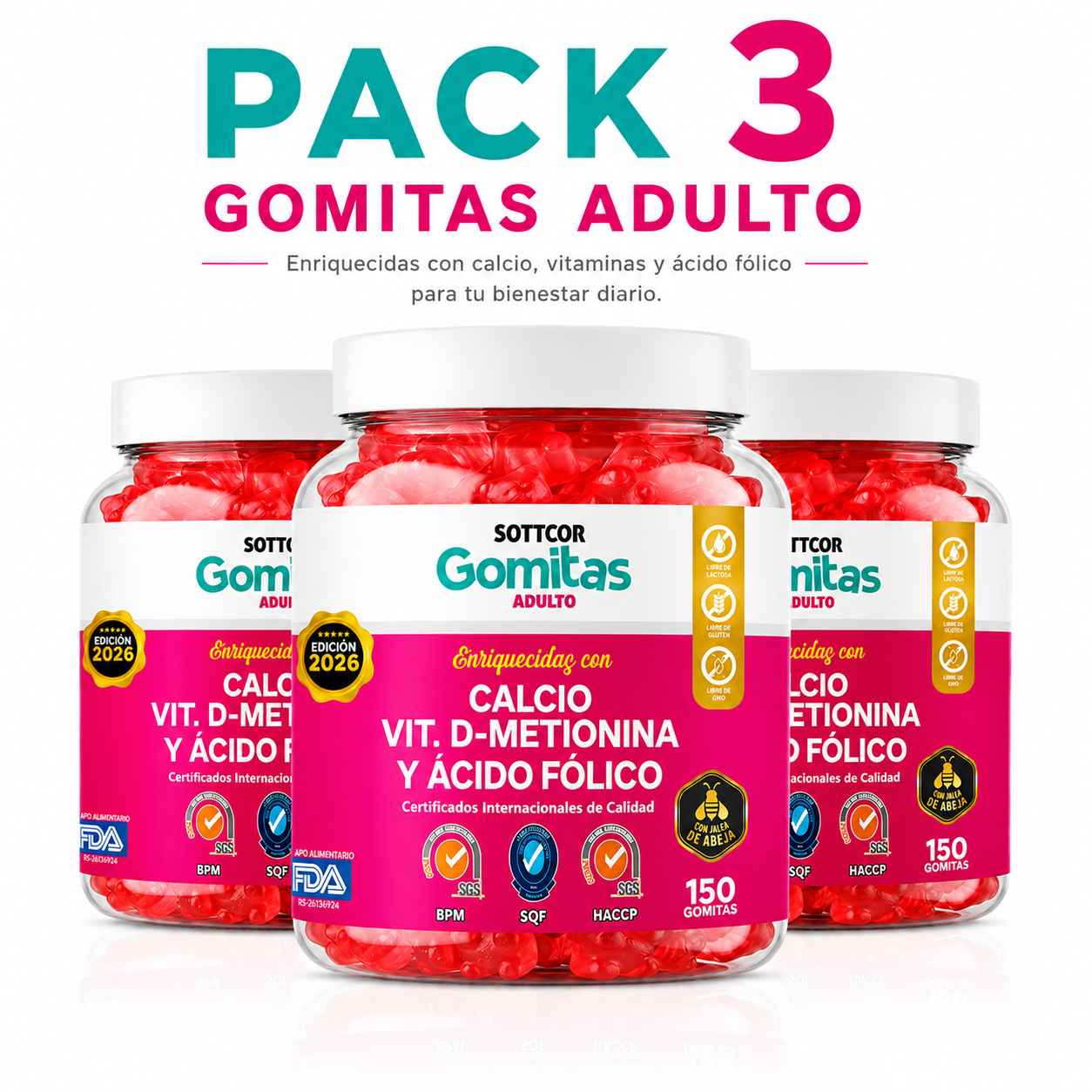 PACK 3 GOMITAS CALCIO PARA ADULTOS 450 GOMITAS SOTTCOR LABS - 1
