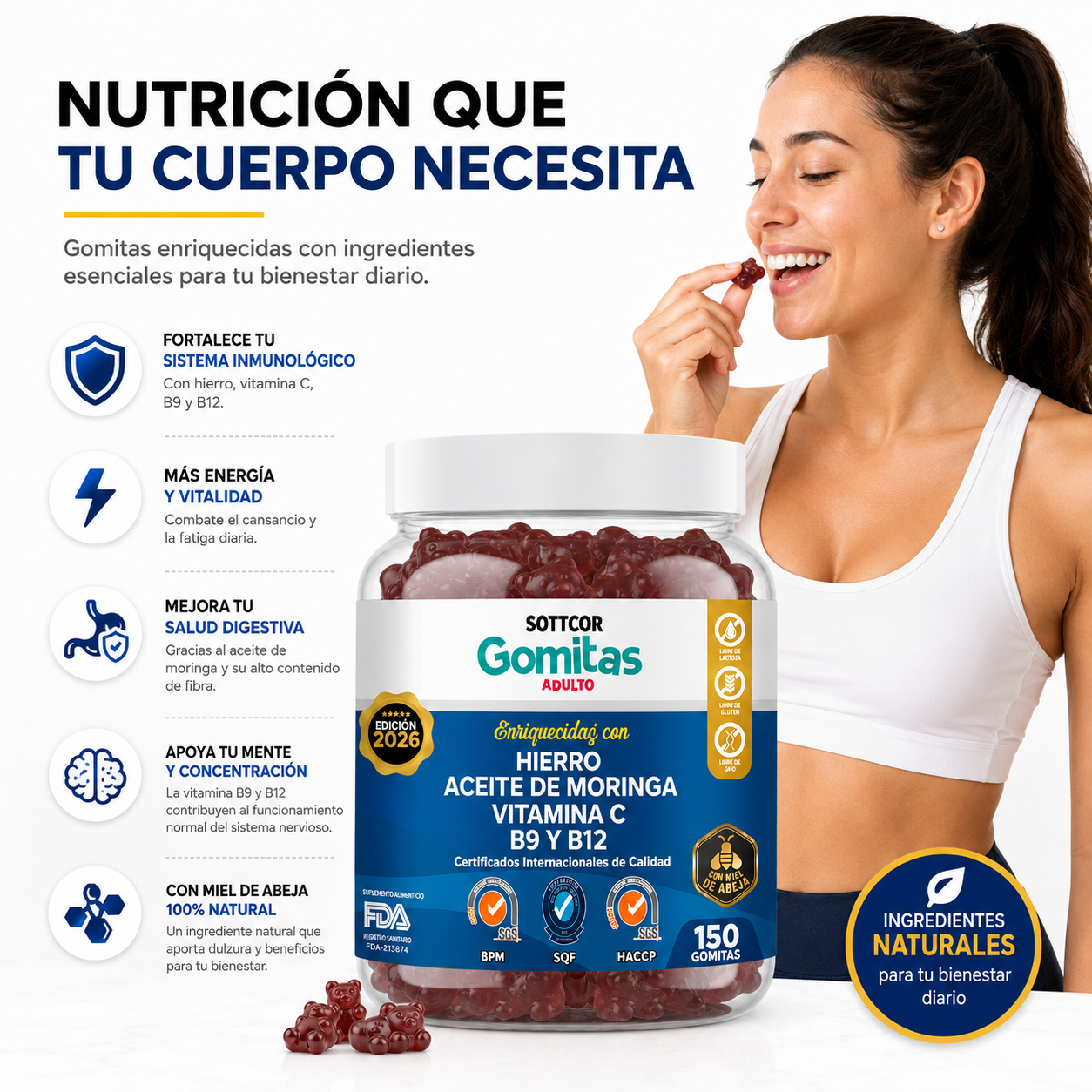 PACK 2 GOMITAS HIERRO PARA ADULTOS 300 GOMITAS SOTTCOR LABS - 2