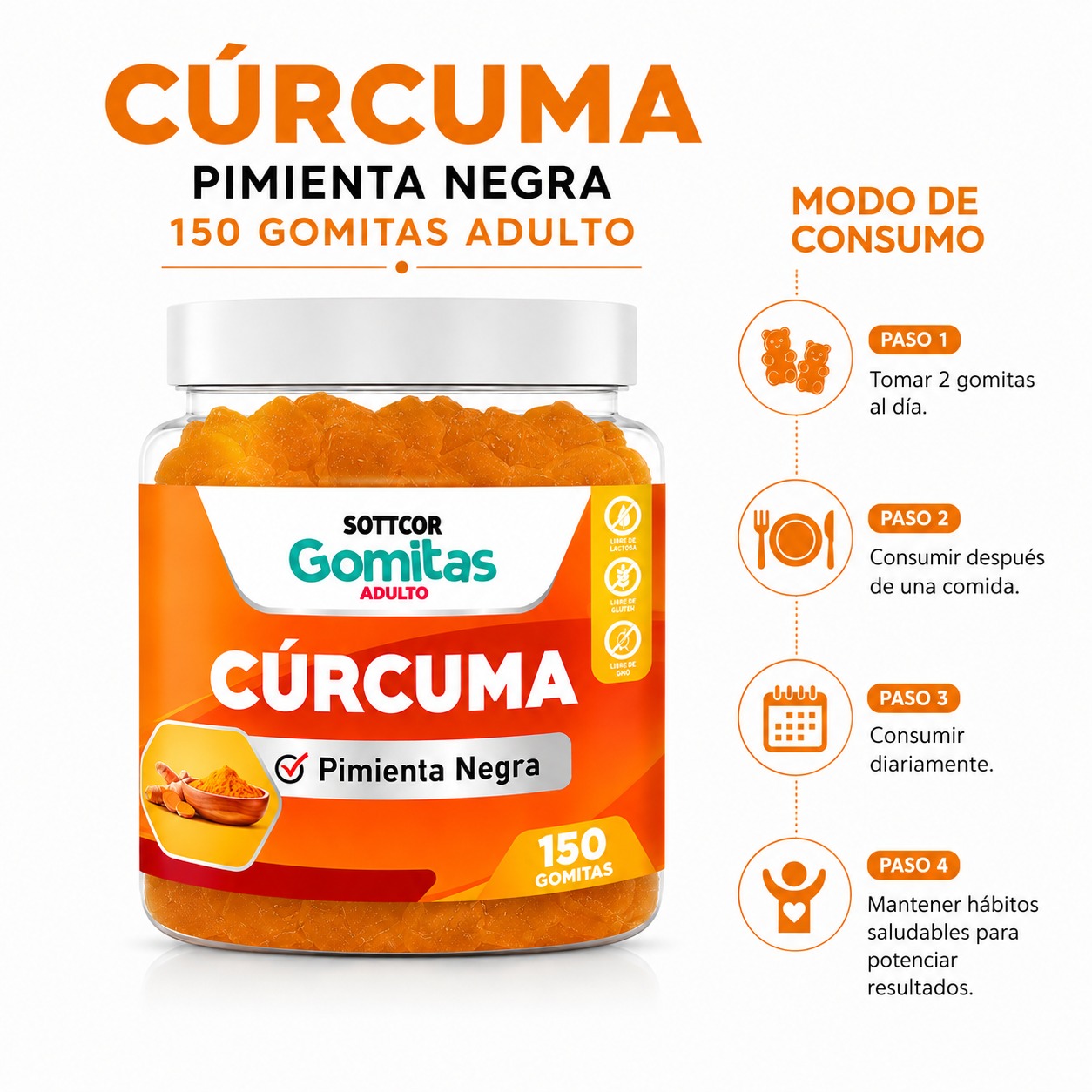 PACK 2 GOMITAS CÚRCUMA PARA ADULTOS 300 GOMITAS SOTTCOR LABS - 3