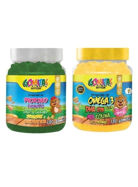 PACK 2 GOMITAS PROPÓLEO NIÑOS 130UND + GOMITAS OMEGA 3 NIÑOS 130UND - 1