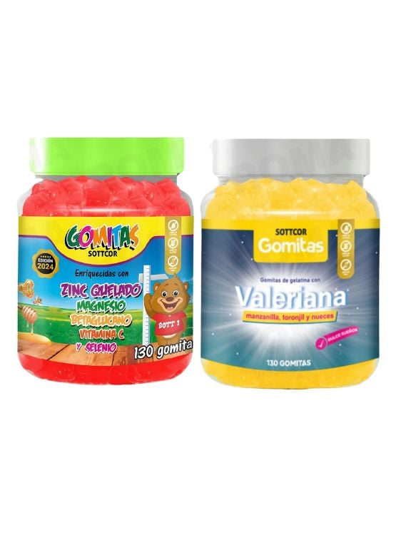PACK 2 GOMITAS ZINC QUELADO NIÑOS + GOMITAS VALERIANA ADULTOS 260 UND - 1