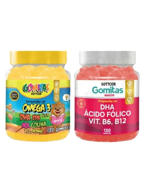 PACK 2 GOMITAS OMEGA 3 NIÑOS + DHA ACIDO FOLICO 260 UND - 1