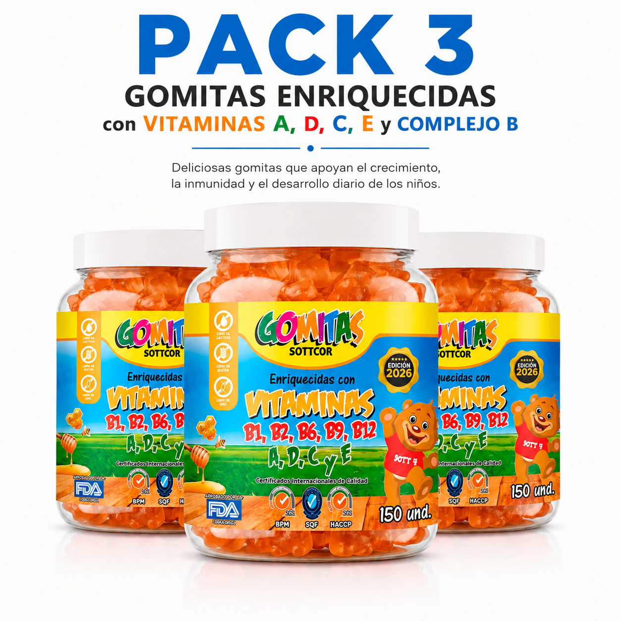 PACK 3 MULTIVITAMINAS NIÑOS 450 UND SOTTCOR LABS - 1