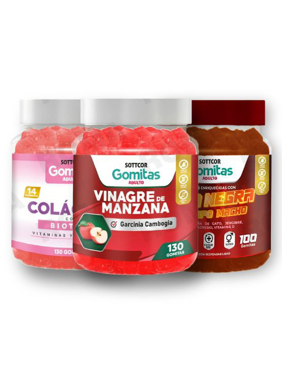PACK GOMITAS VINAGRE DE MANZANA, GOMITAS COLAGENO Y GOMITAS MACA NEGRA - 1