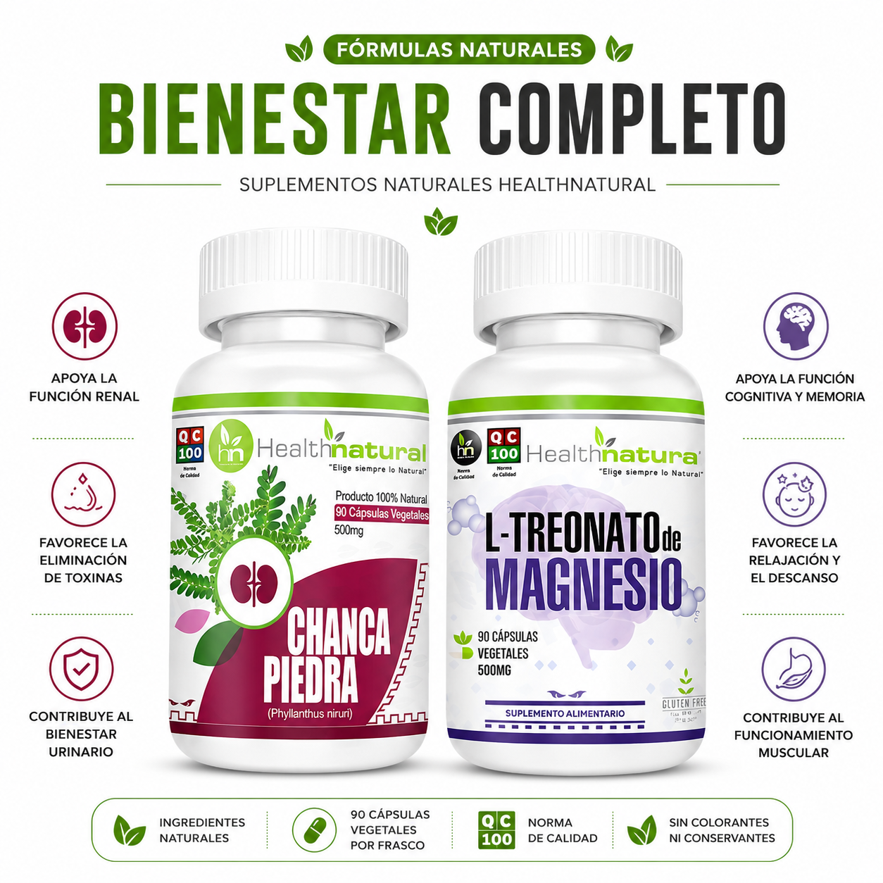 CHANCA PIEDRA HEALTHNATURAL + L-TREONATO DE MAGNESIO HEALTHNATURAL - 1