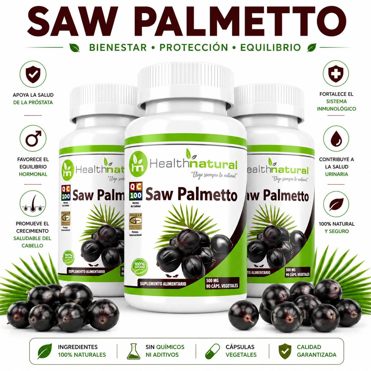 PACK 3 SAW PALMETTO HEALTHNATURAL 1500MG - 1
