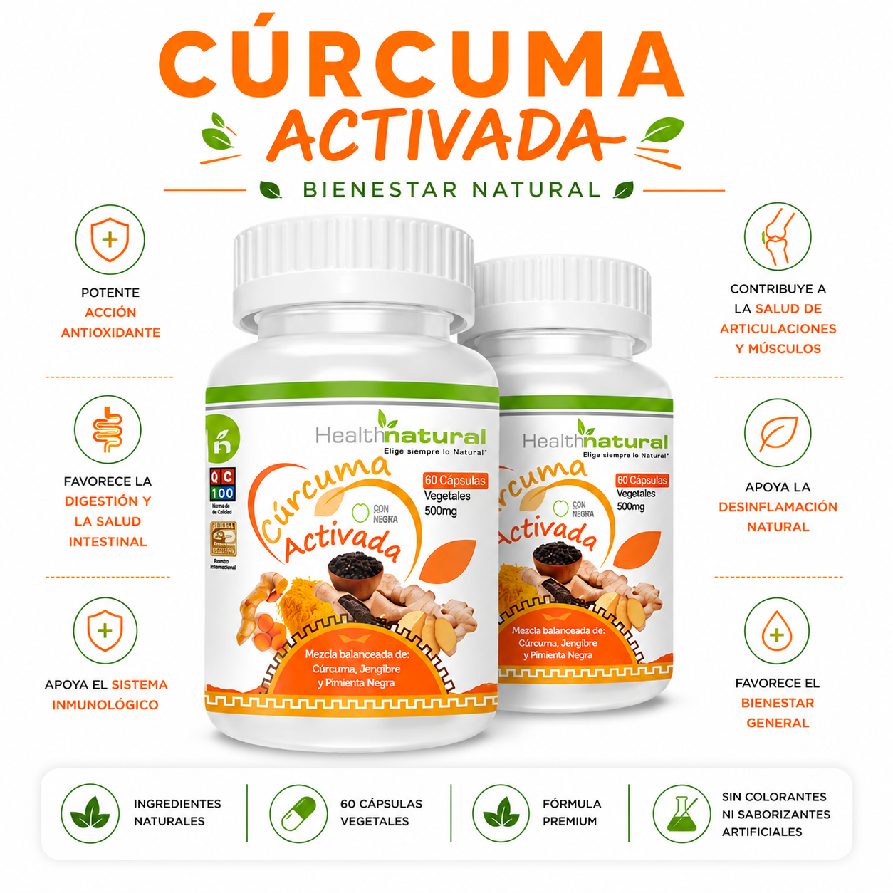 PACK 2 CÚRCUMA ACTIVADA HEALTHNATURAL 1000MG - 1