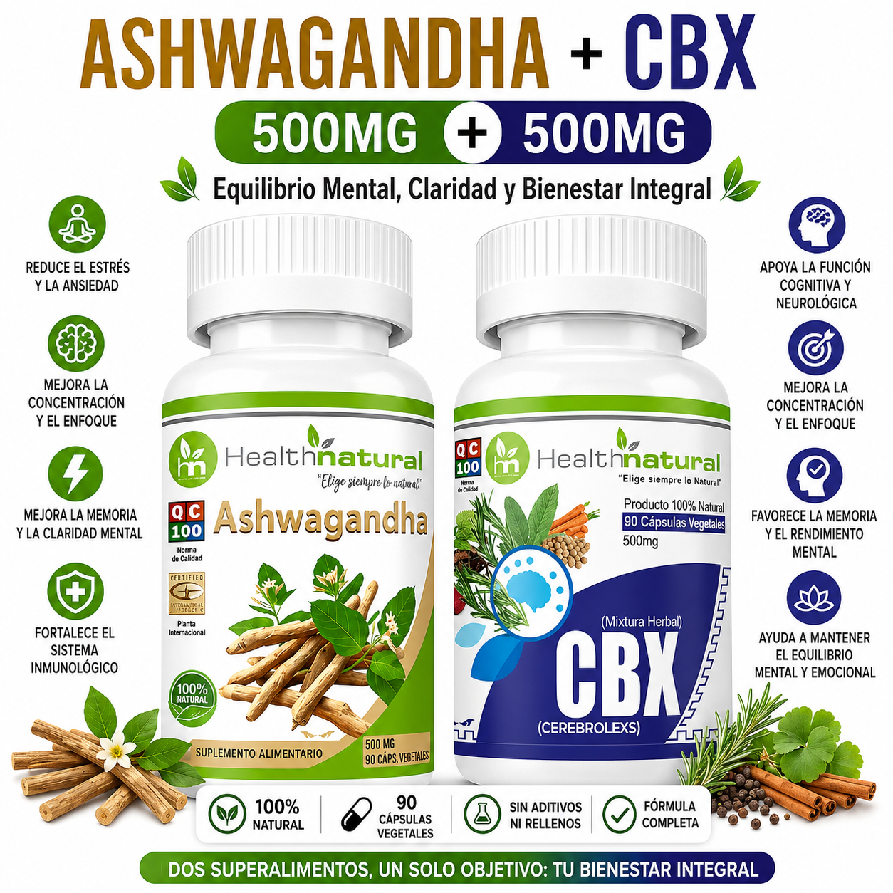 ASHWAGANDHA HEALTHNATURAL + CBX(CEREBROLEXS) HEALTHNATURAL 500MG - 1