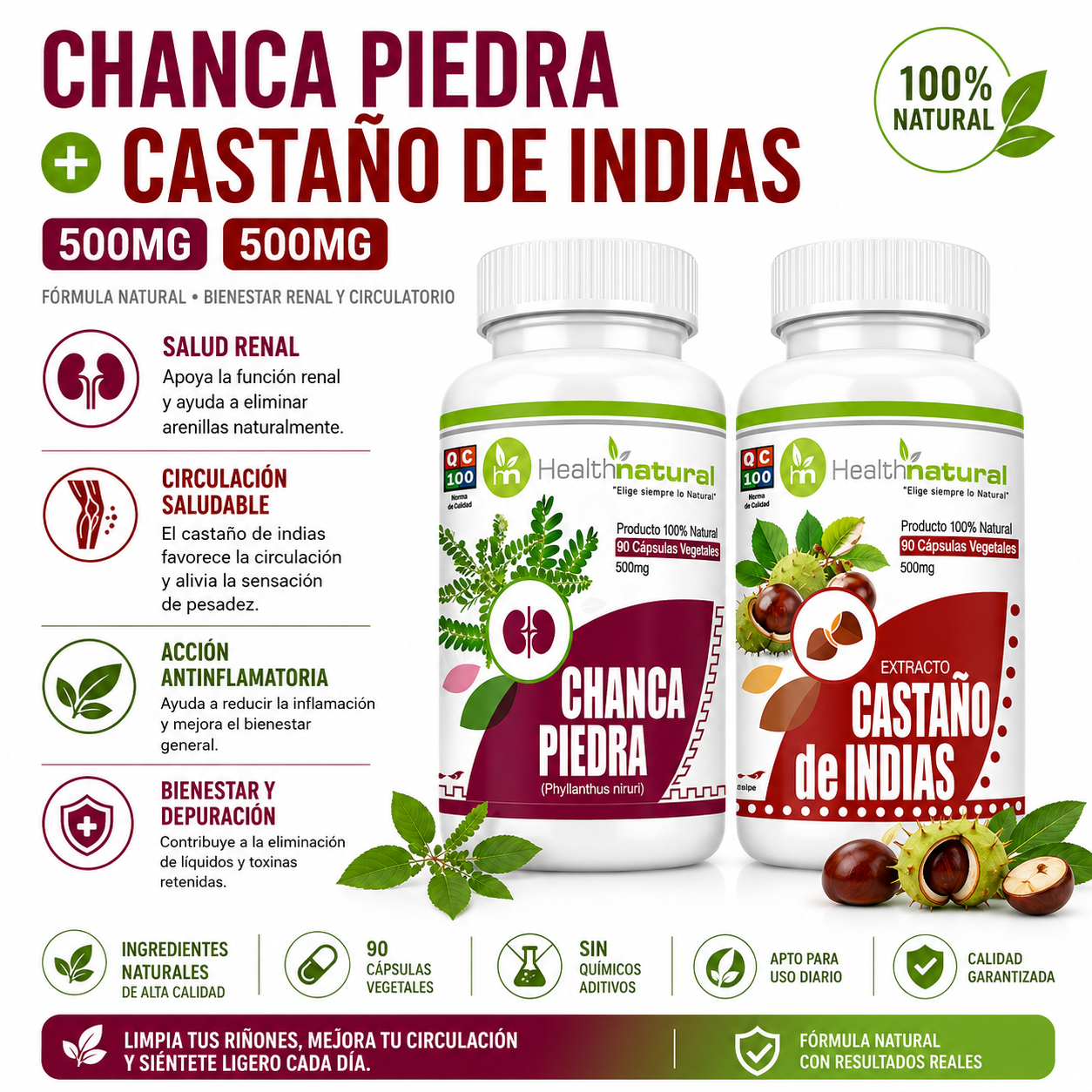 CHANCA PIEDRA HEALTHNATURAL + CASTAÑO DE INDIAS HEALTHNATURAL 500MG - 1