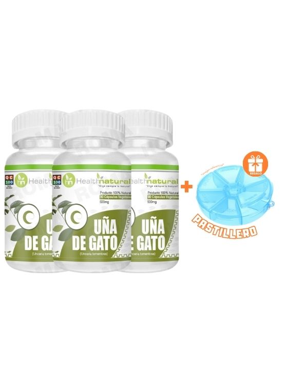 PACK 3 UÑA DE GATO HEALTHNATURAL 1500MG + REGALO PASTILLERO - 1