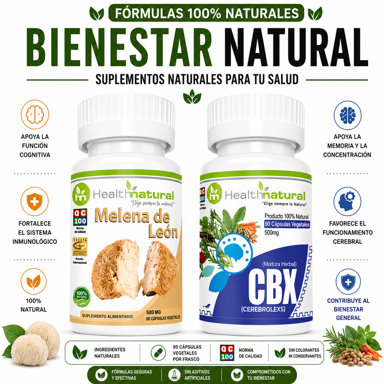MELENA DE LEÓN HEALTHNATURAL + CBX(CEREBROLEXS) HEALTHNATURAL 500MG - 1
