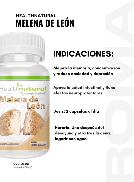MELENA DE LEÓN HEALTHNATURAL 500MG + REGALO PASTILLERO - 3