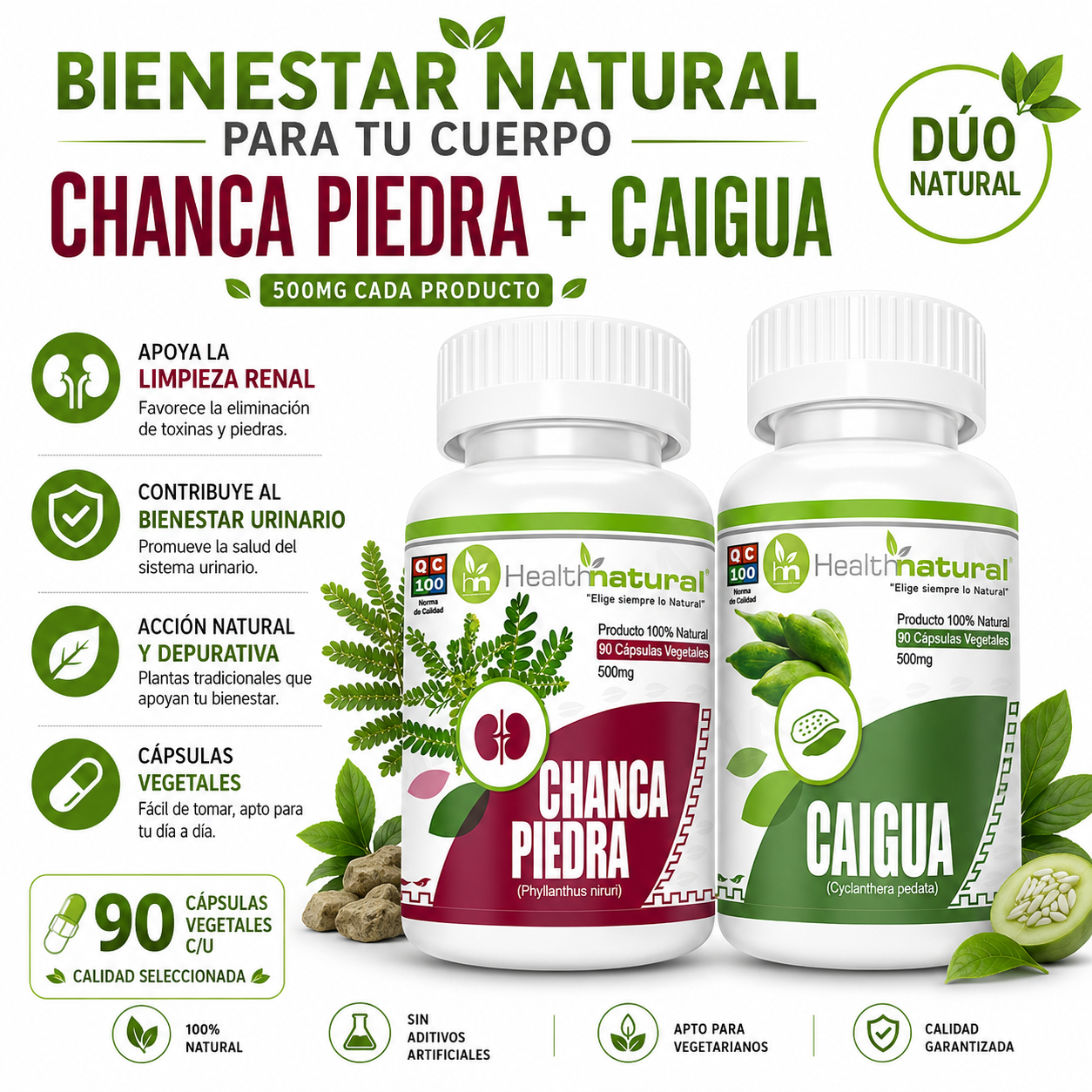 CHANCA PIEDRA HEALTHNATURAL 500MG + CAIGUA HEALTHNATURAL 500MG - 1