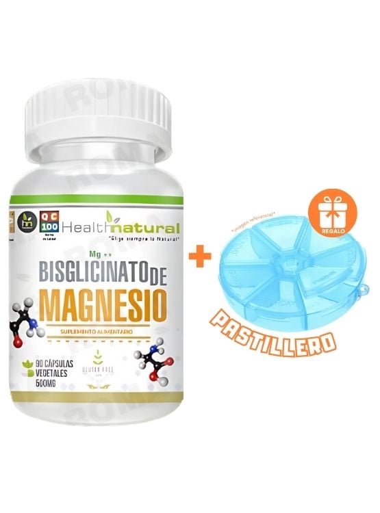 BISGLICINATO DE MAGNESIO HEALTHNATURAL 500MG + REGALO PASTILLERO - 1