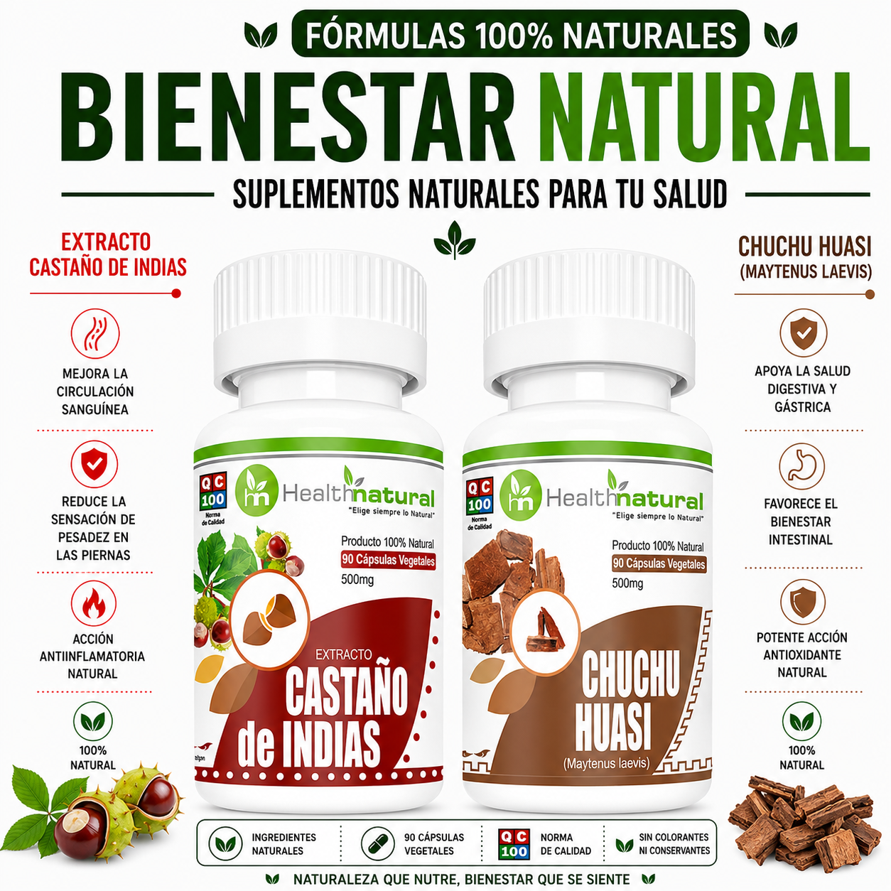 CASTAÑO DE INDIAS HEALTHNATURAL + CHUCHUHUASI HEALTHNATURAL 500MG - 1