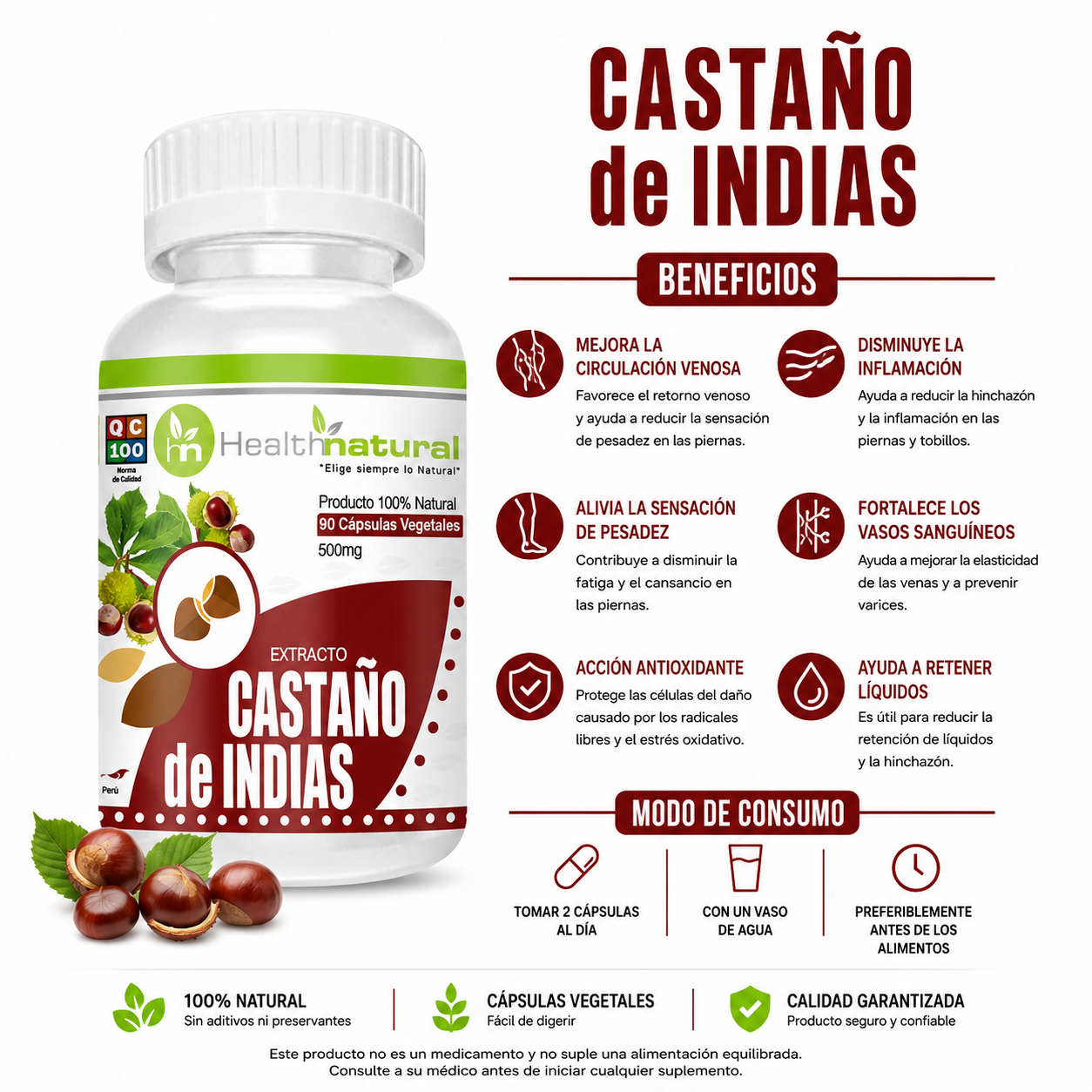 CASTAÑO DE INDIAS HEALTHNATURAL + CHUCHUHUASI HEALTHNATURAL 500MG - 2