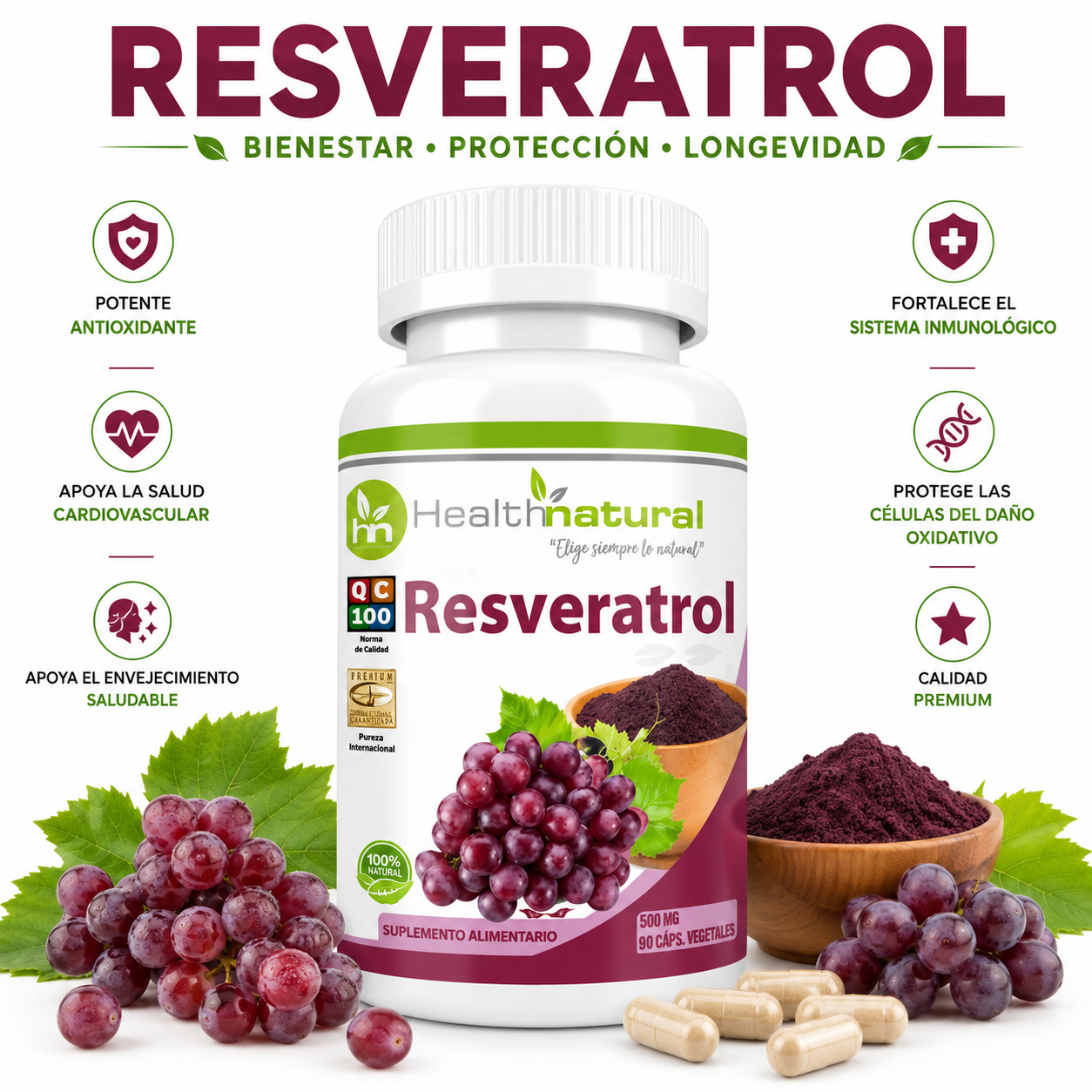 RESVERATROL HEALTHNATURAL 500MG - 1