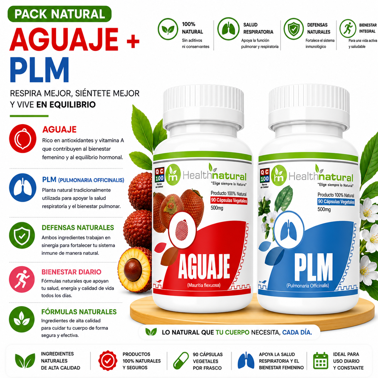 AGUAJE HEALTHNATURAL 500MG + PLM(PULMONARIA) HEALTHNATURAL 500MG - 1