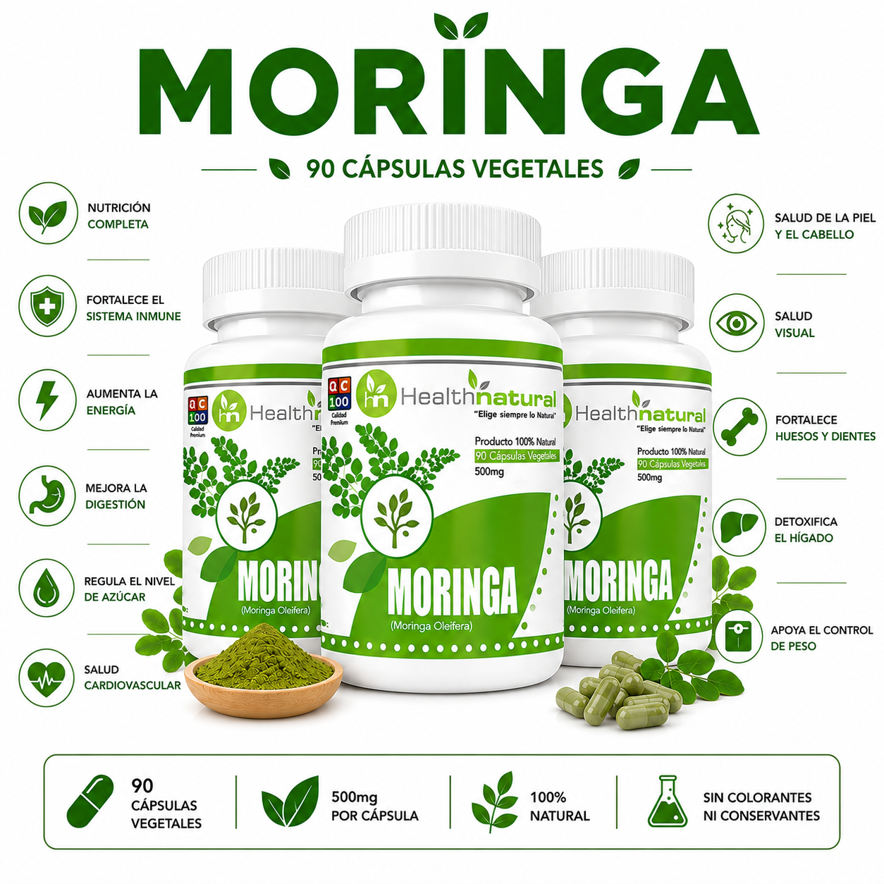 PACK 3 MORINGA HEALTHNATURAL 1500MG - 1