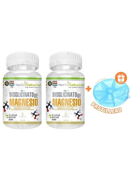 PACK 2 BISGLICINATO MAGNESIO HEALTHNATURAL 1000MG + REGALO PASTILLERO - 1