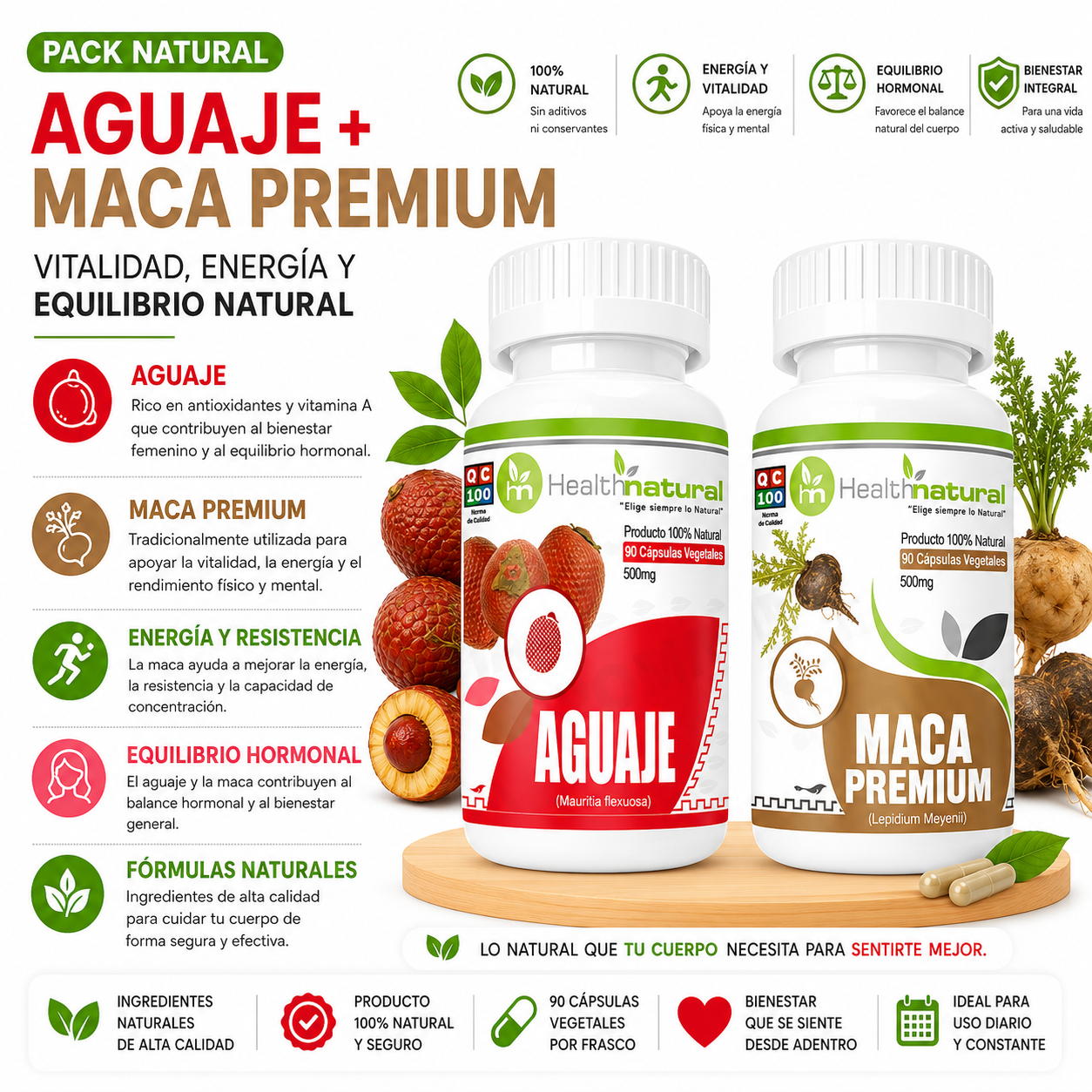 AGUAJE HEALTHNATURAL 500MG + MACA PREMIUM HEALTHNATURAL 500MG - 1