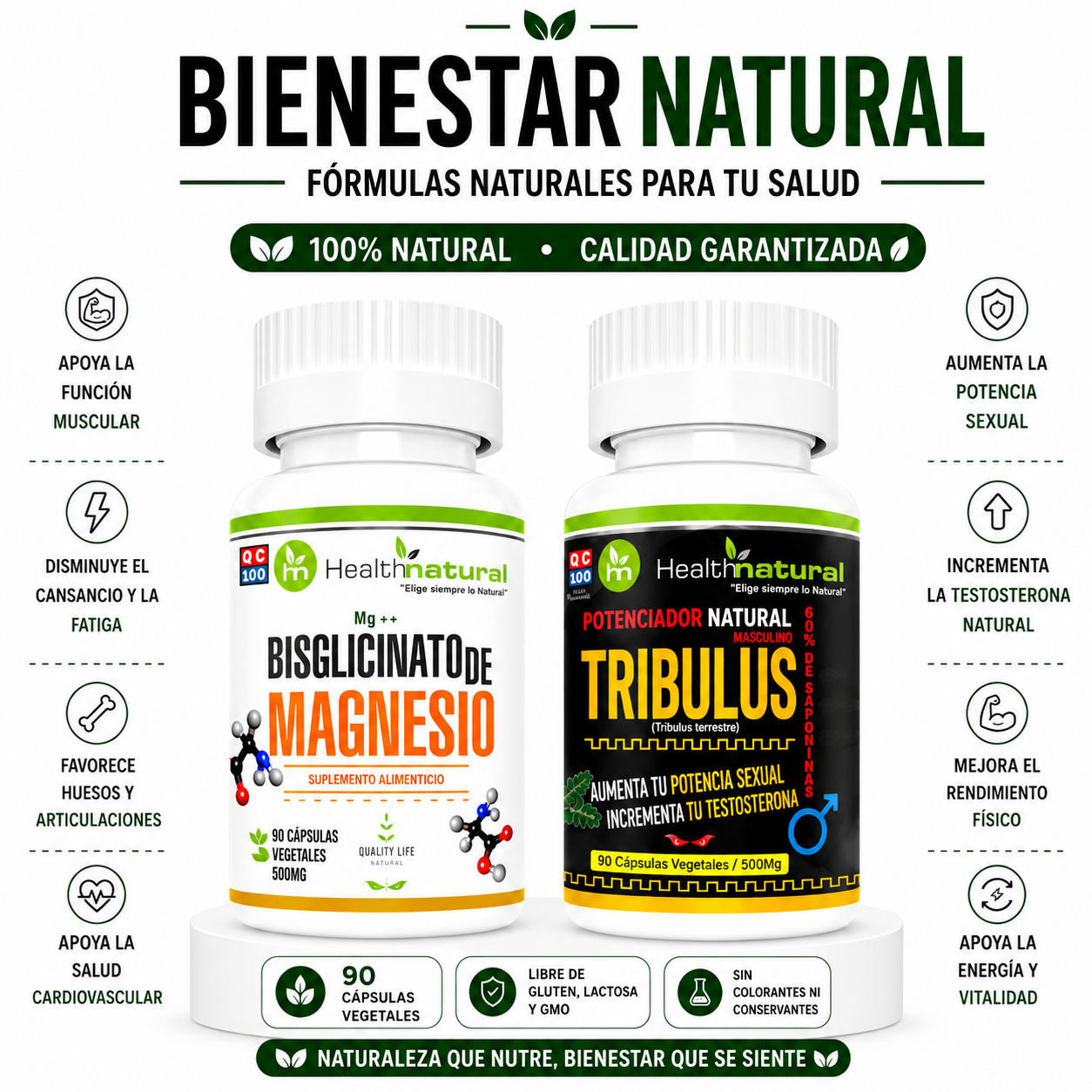 BISGLICINATO MAGNESIO HEALTHNATURAL + TRIBULUS TERRESTRE HEALTHNATURAL - 1